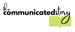 The Communicated Story logo, text over open book silhouette